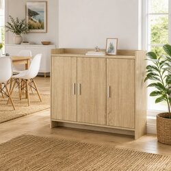 Brown Engineered Wood Sideboard Storage Cabinet 98.5 x 33 x 80 cm