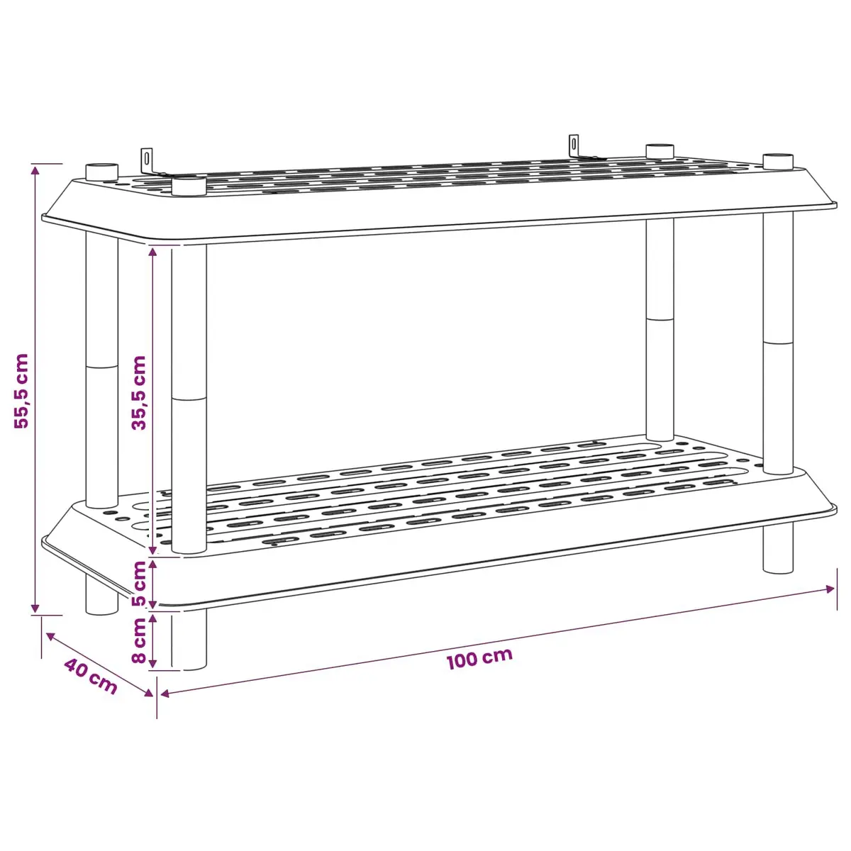 2-Tier Shelving Unit 100 x 40 x 55.5 cm in Anthracite