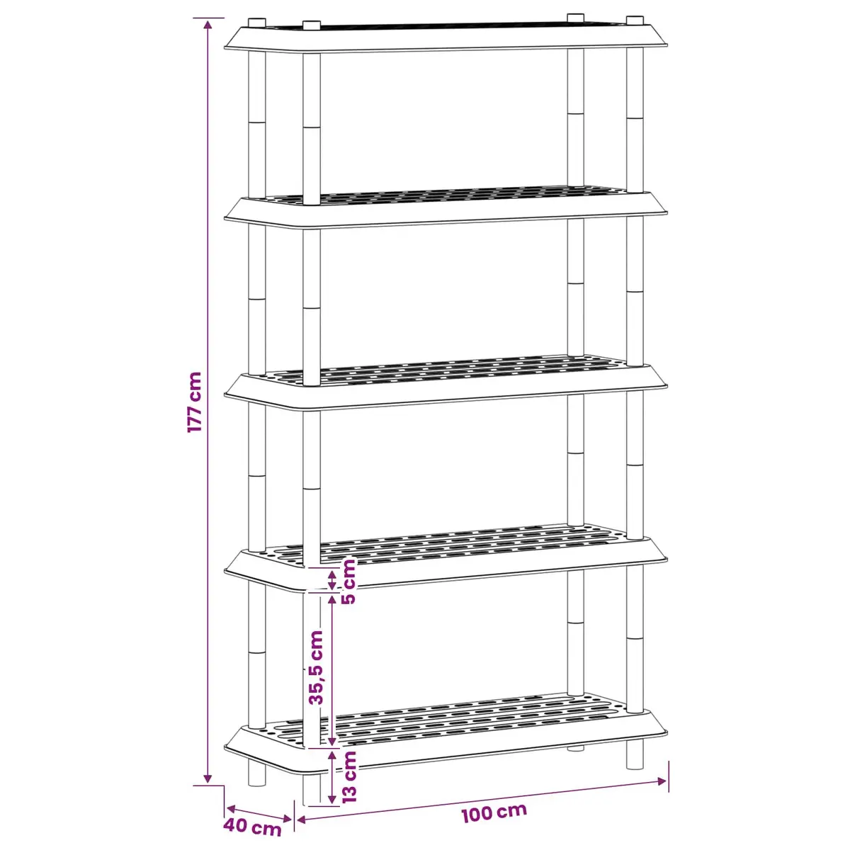 5-Tier Anthracite Shelving Unit 100 x 40 x 177 cm