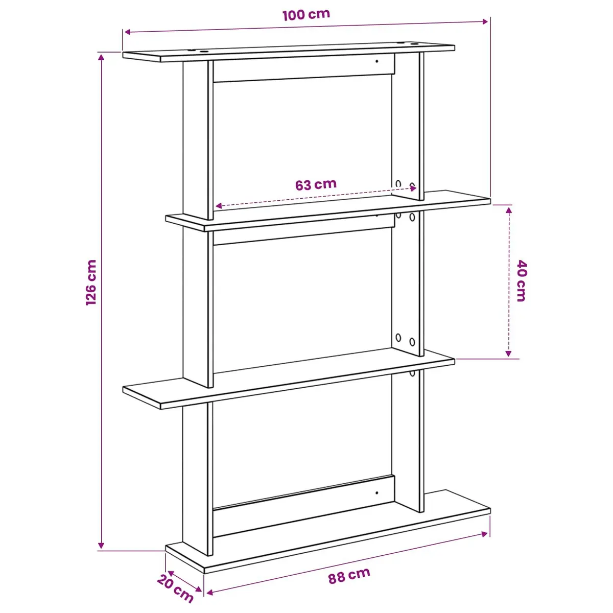 Brown Engineered Wood Wall Shelf Unit 100x20x126cm