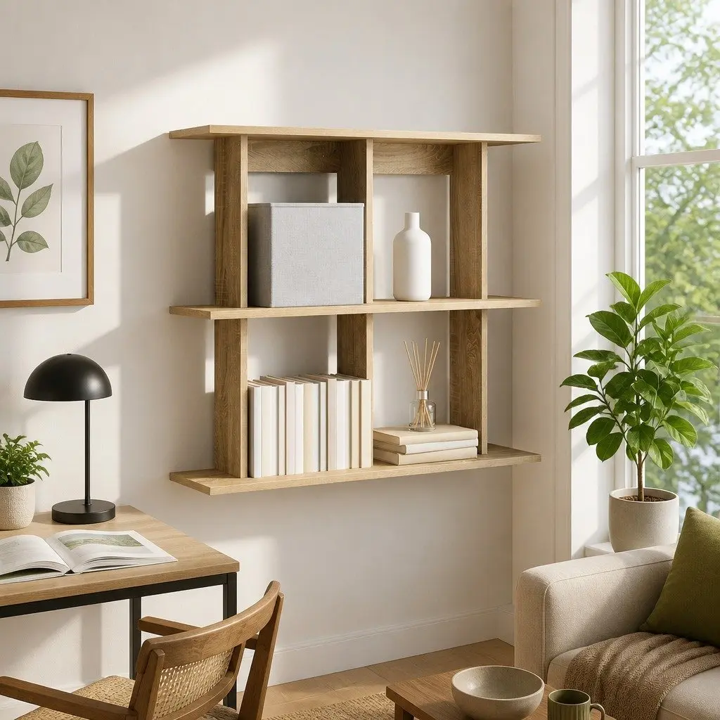 Brown Sonoma Oak Wall-Mounted Shelf for Living Spaces