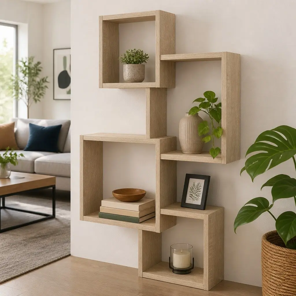 Wall Cube Shelves Brown Sonoma Oak Modern Display Storage Organiser 64 x 13.5 x 91.5 cm Engineered Wood