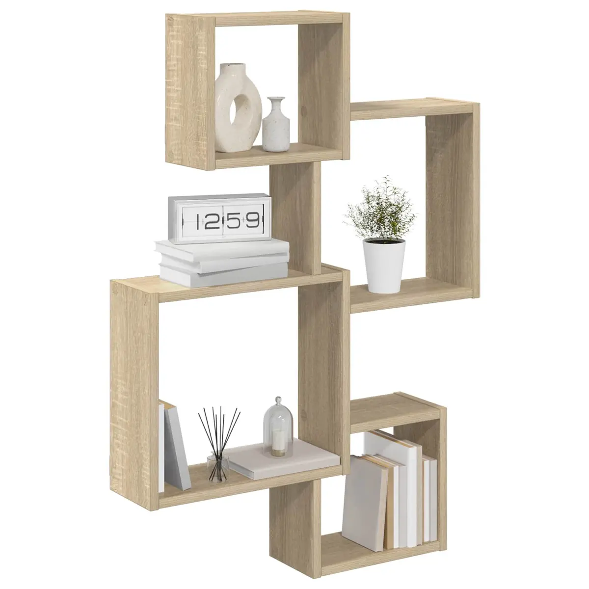 Wall Cube Shelves Brown Sonoma Oak Modern Display Storage Organiser 64 x 13.5 x 91.5 cm Engineered Wood