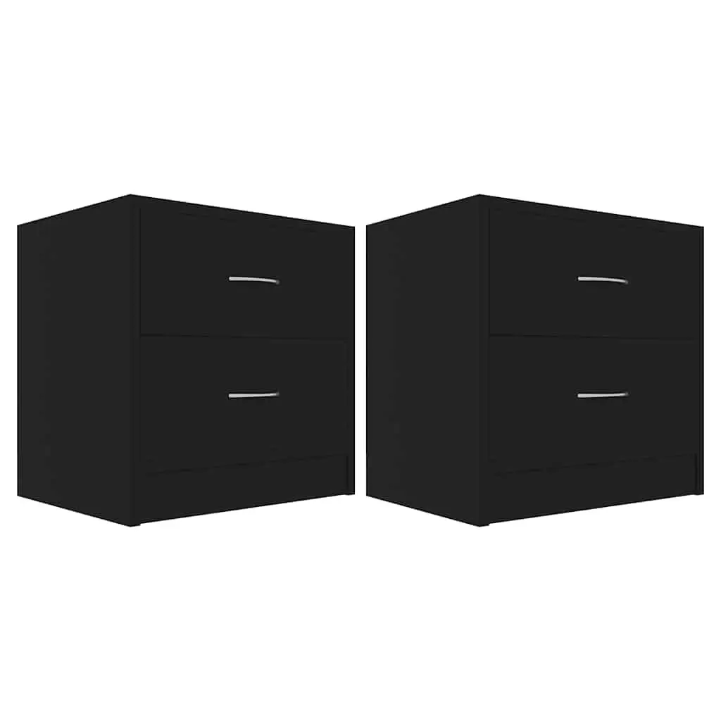Black Bedside Cabinets Set of 2 with Drawers