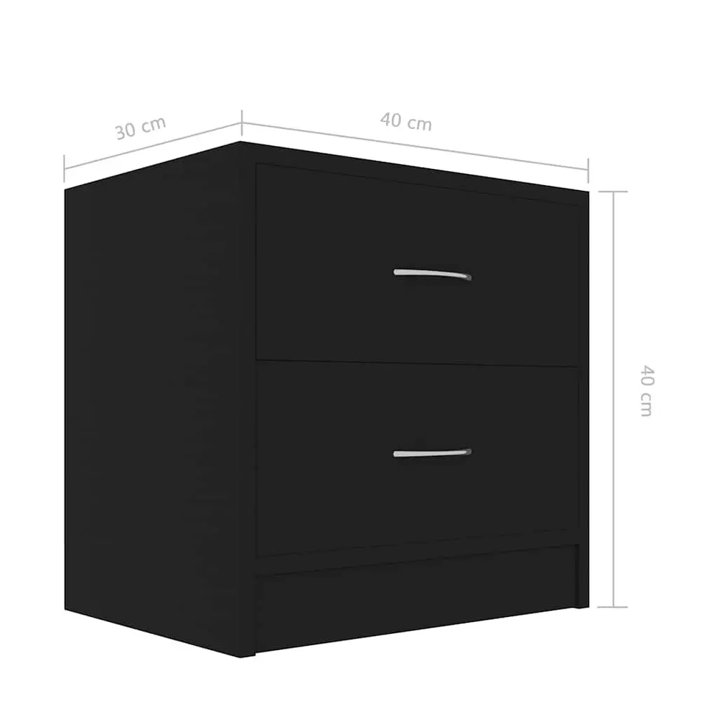 Black Bedside Cabinets Set of 2 with Drawers