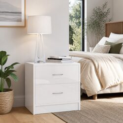 White High Gloss 2 Drawer Nightstand for Your Bedroom