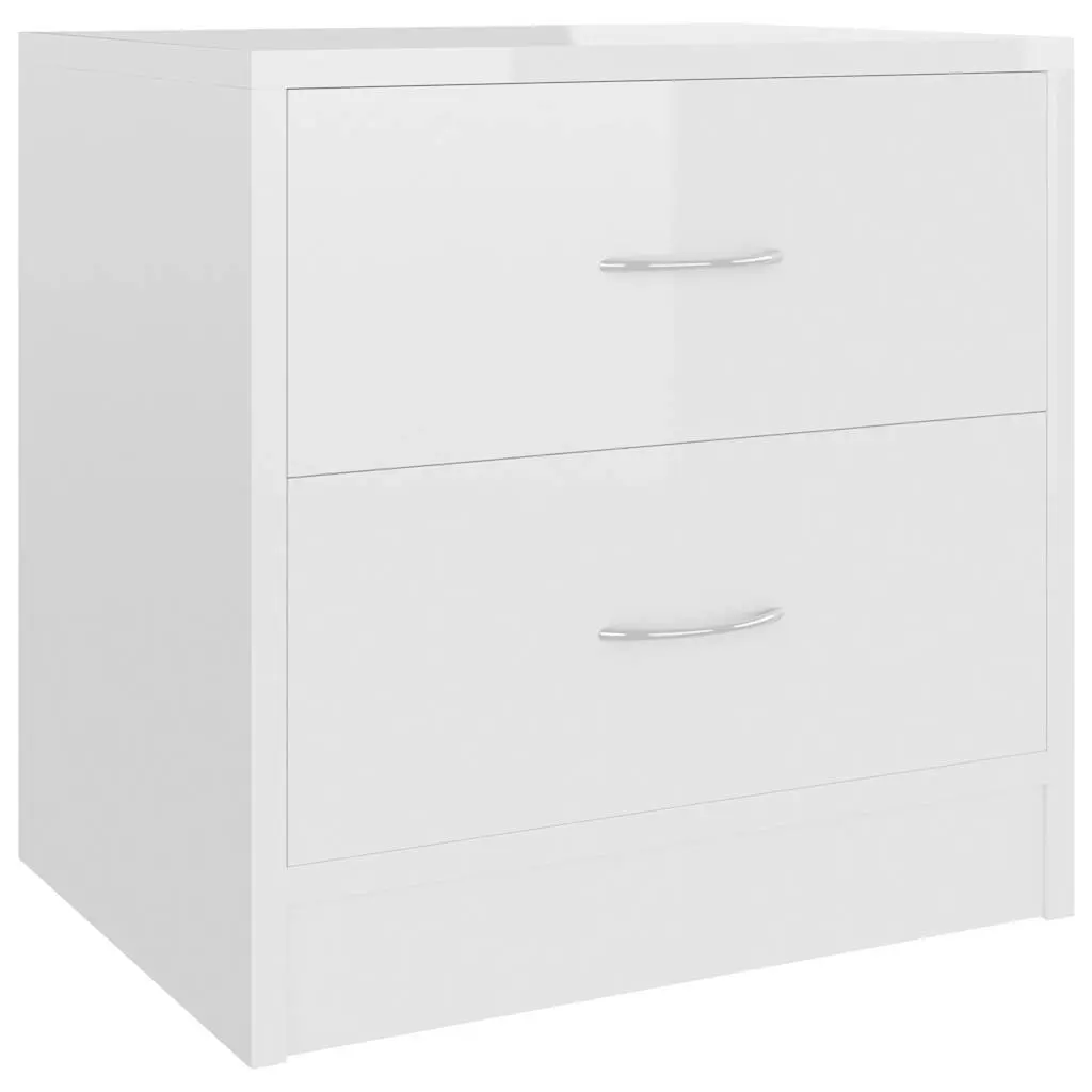 Bedside Cabinet High Gloss White 2 Drawer Engineered Wood Nightstand Storage Chest