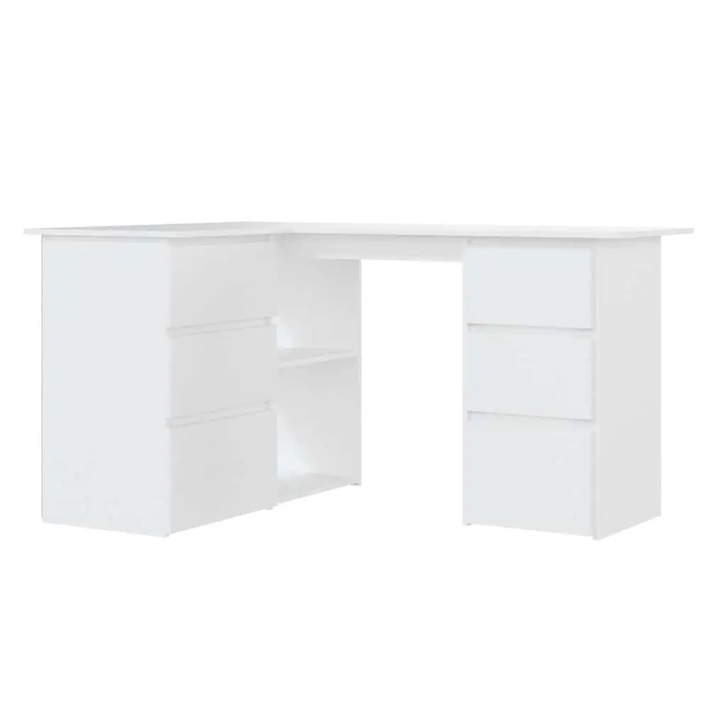 Corner Desk White Engineered Wood 145cm x 100cm Home Office Workstation with Storage Drawers