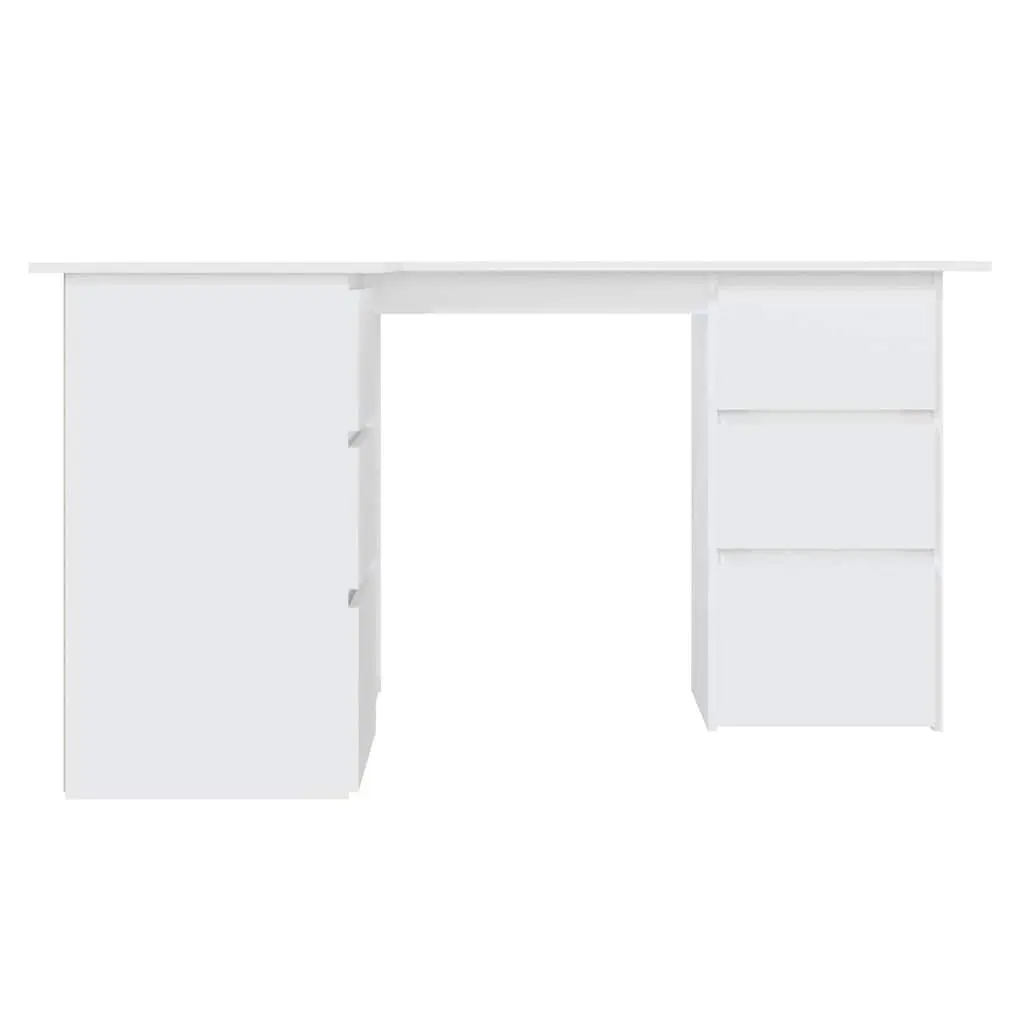 Corner Desk White Engineered Wood 145cm x 100cm Home Office Workstation with Storage Drawers