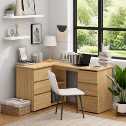 Warm Brown Corner Desk with Storage for Home Office