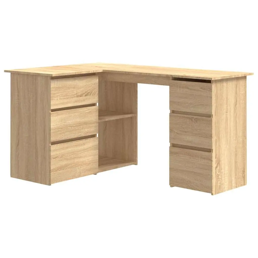 Corner Desk Brown Engineered Wood Office Workstation Storage Shelves Drawers