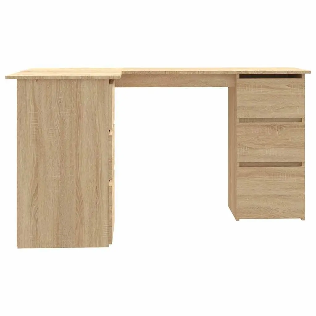 Corner Desk Brown Engineered Wood Office Workstation Storage Shelves Drawers
