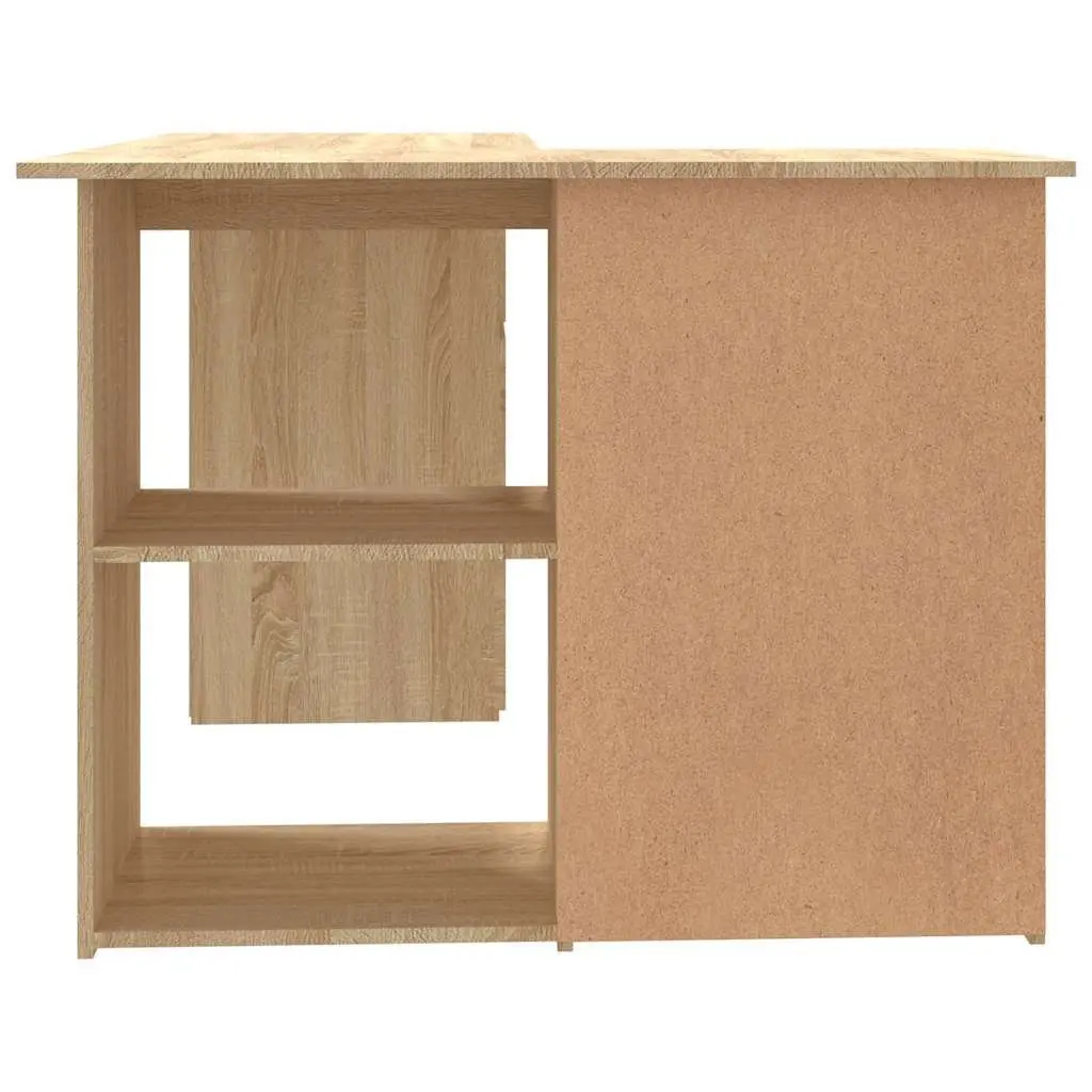 Corner Desk Brown Engineered Wood Office Workstation Storage Shelves Drawers