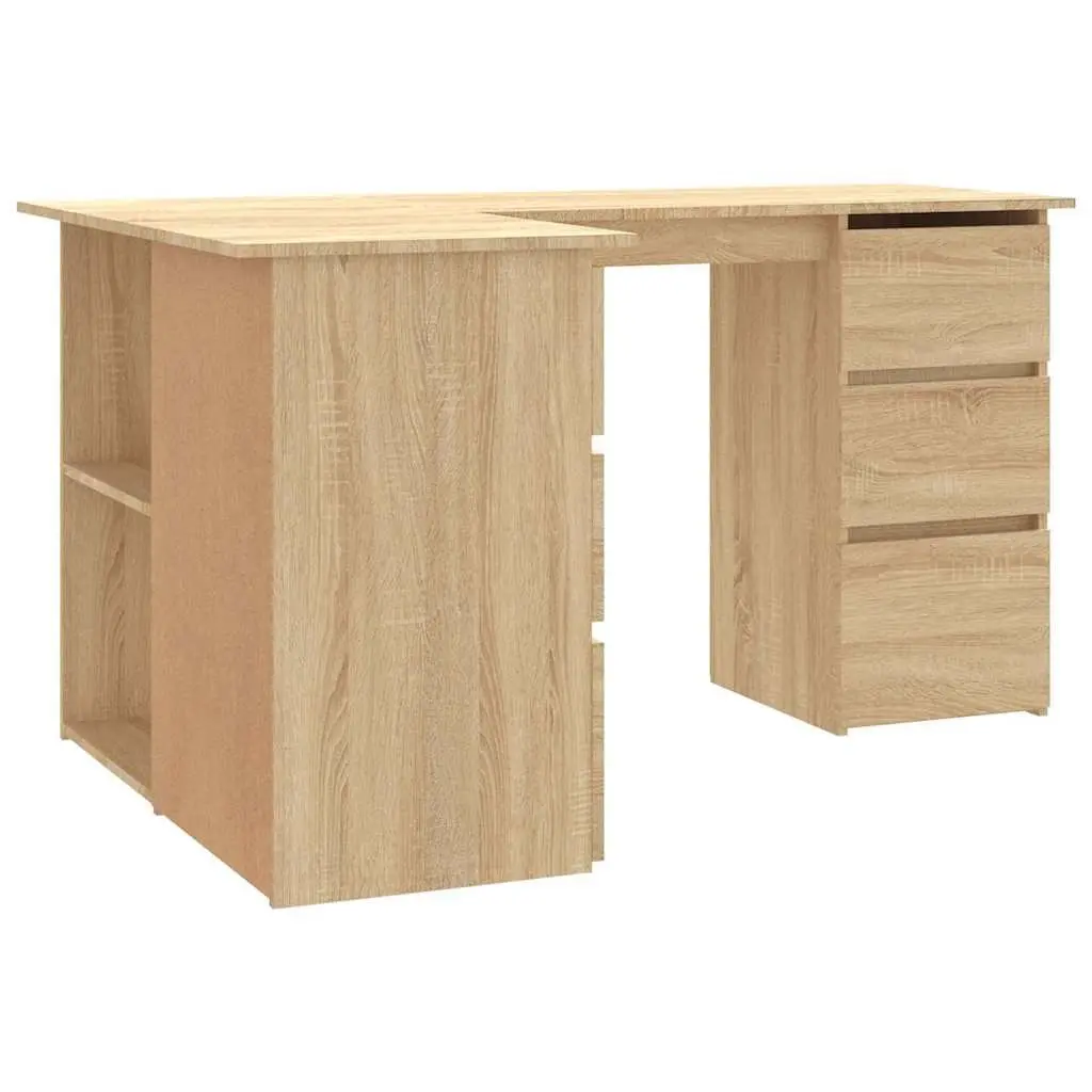 Corner Desk Brown Engineered Wood Office Workstation Storage Shelves Drawers