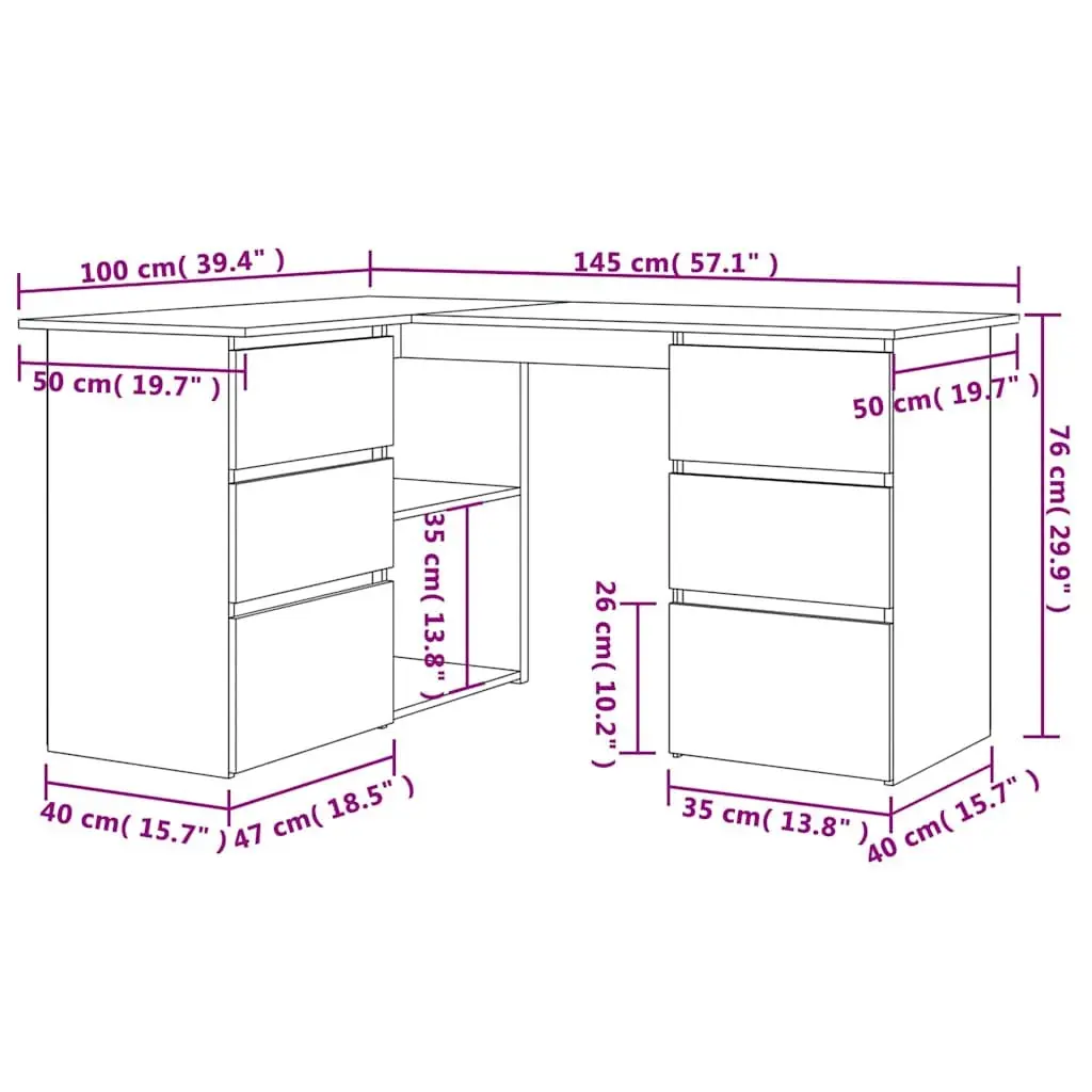 Corner Desk Brown Engineered Wood Office Workstation Storage Shelves Drawers