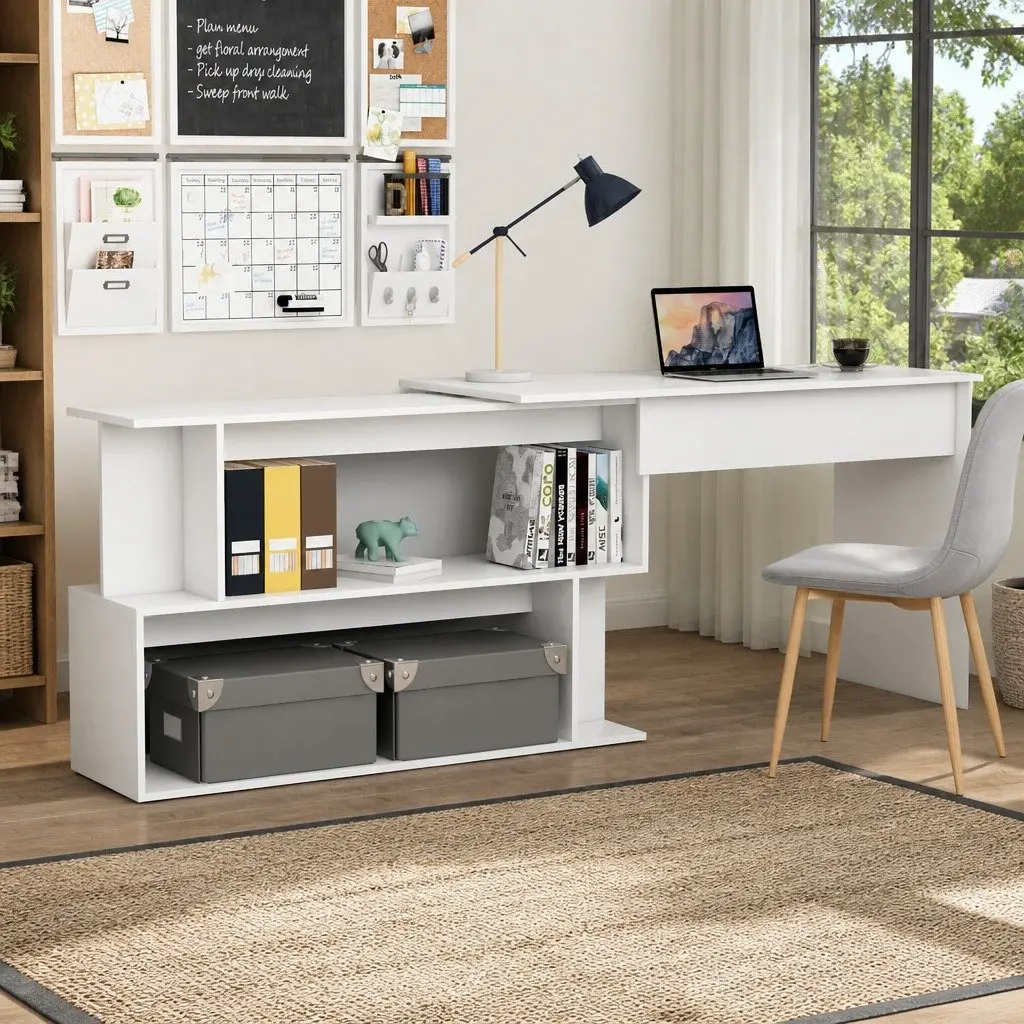 Rotating Corner Desk in White for Home Office