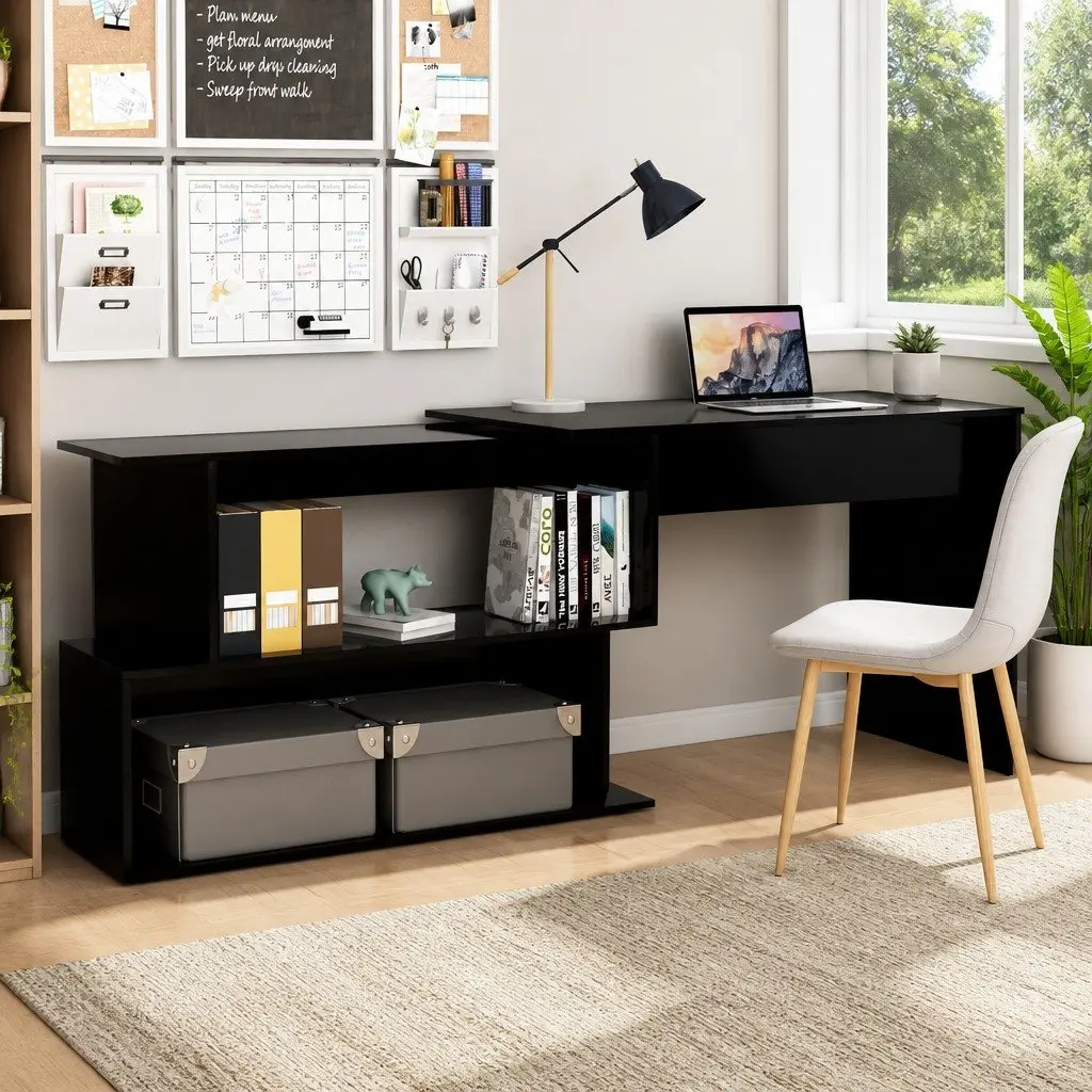 Rotatable Black Corner Desk for Home Office