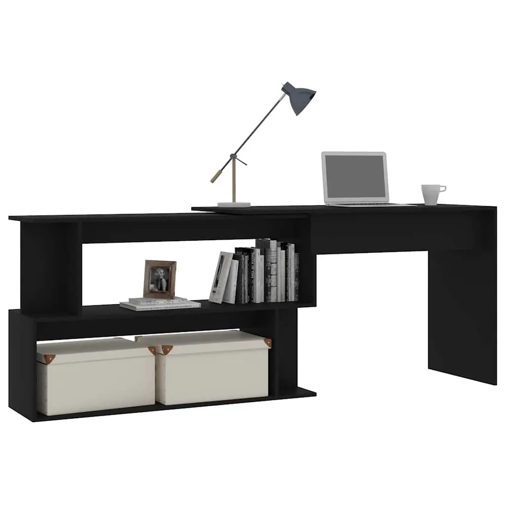 Rotatable Black Corner Desk for Home Office