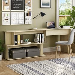 Brown Engineered Wood Corner Desk with Rotatable Design
