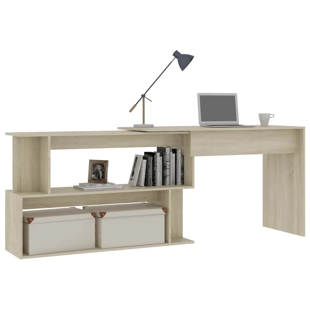 Corner Desk Rotatable Design Home Office Workstation Brown Engineered Wood Table
