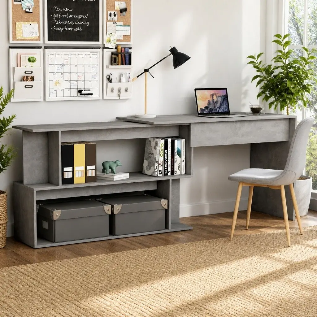 Grey Engineered Wood Corner Desk for Home Office