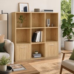 Brown Engineered Wood Book Cabinet with 7 Cubes and 2 Doors