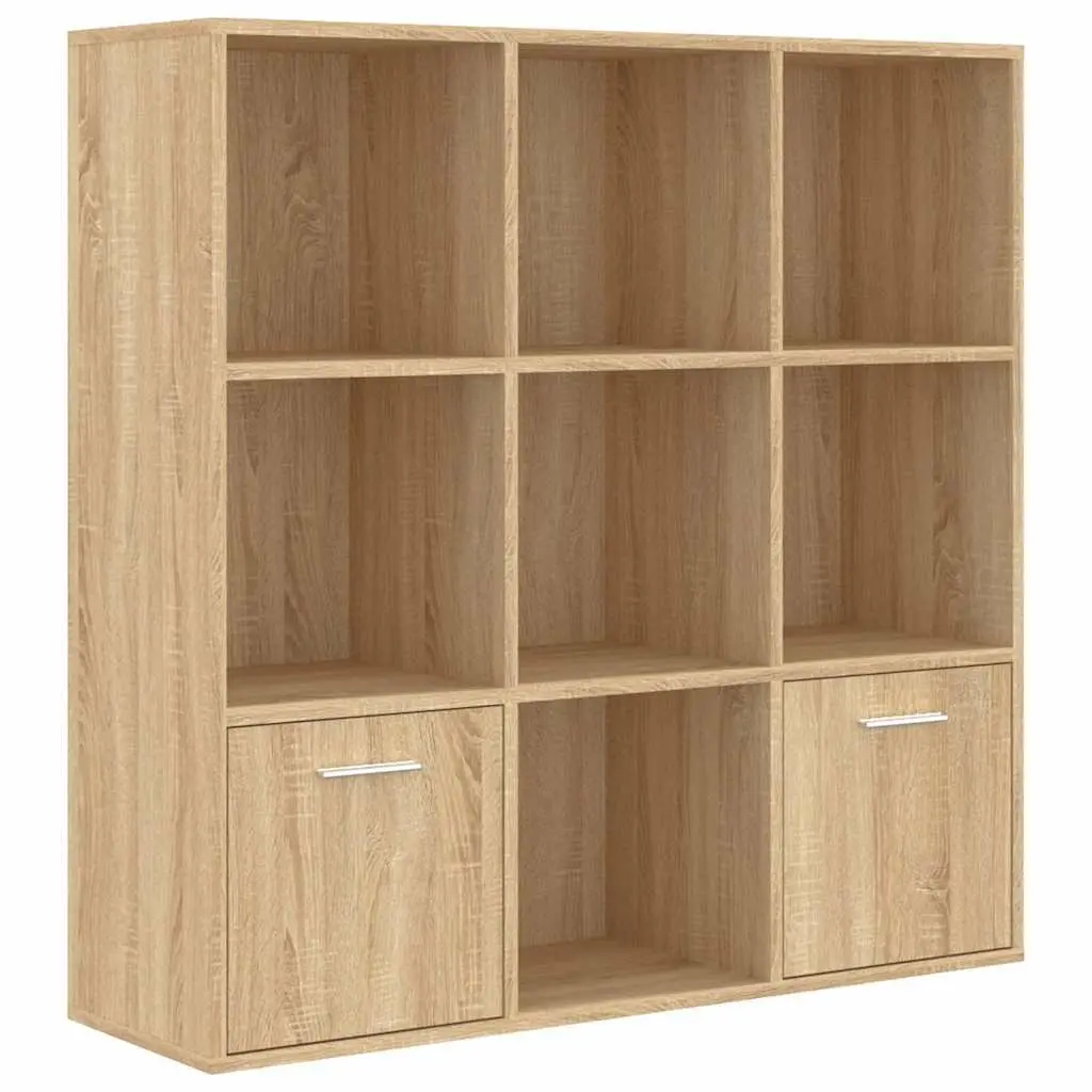 Book Cabinet Brown 7 Cubes 2 Doors Engineered Wood Storage Shelving Unit