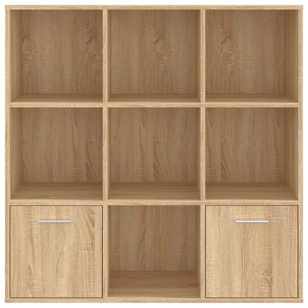 Book Cabinet Brown 7 Cubes 2 Doors Engineered Wood Storage Shelving Unit