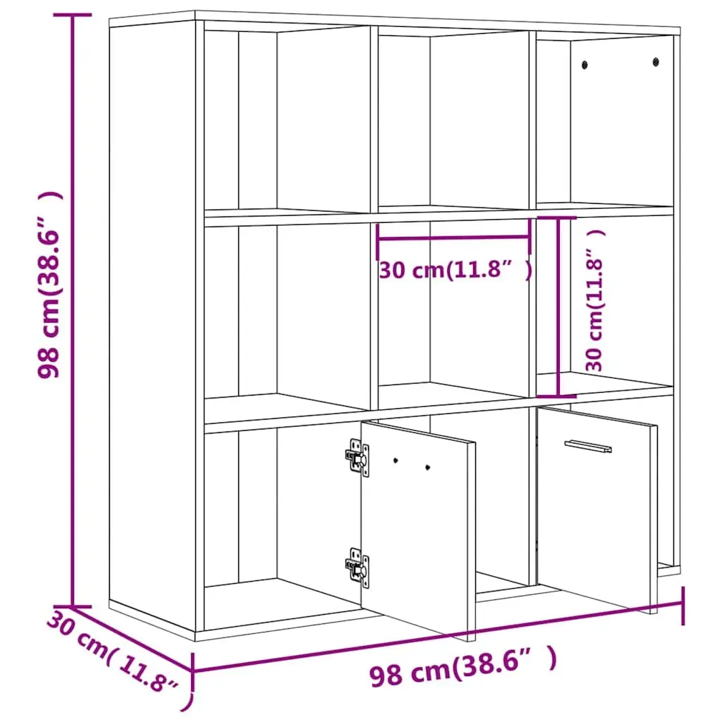 Book Cabinet Brown 7 Cubes 2 Doors Engineered Wood Storage Shelving Unit