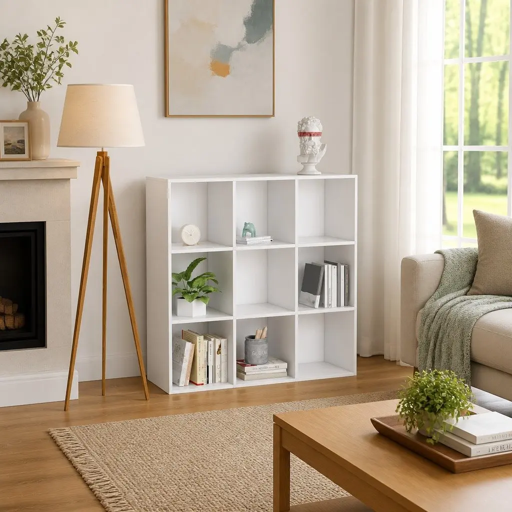 White Book Cabinet with 9 Compartments