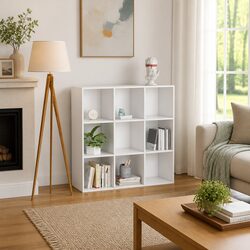 Elegant White Book Cabinet with 9 Compartments