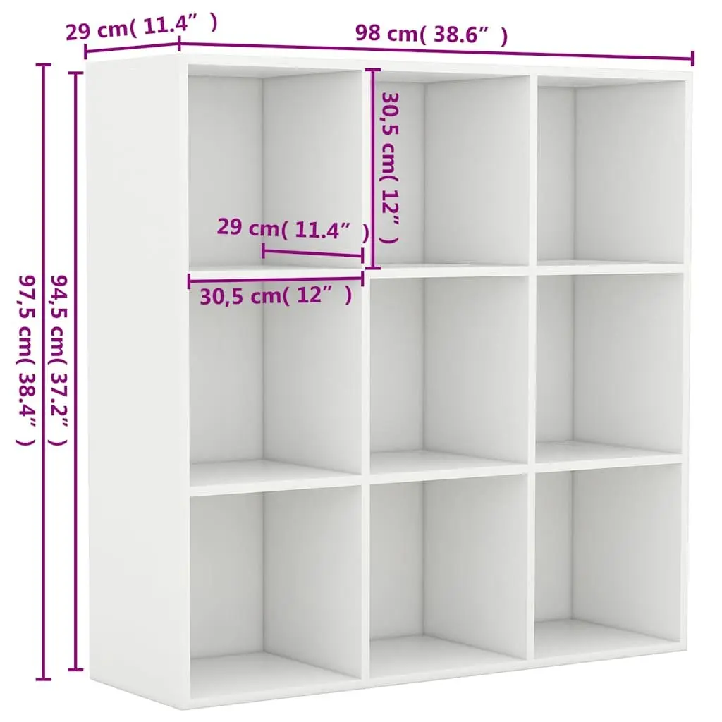 White Book Cabinet with 9 Compartments