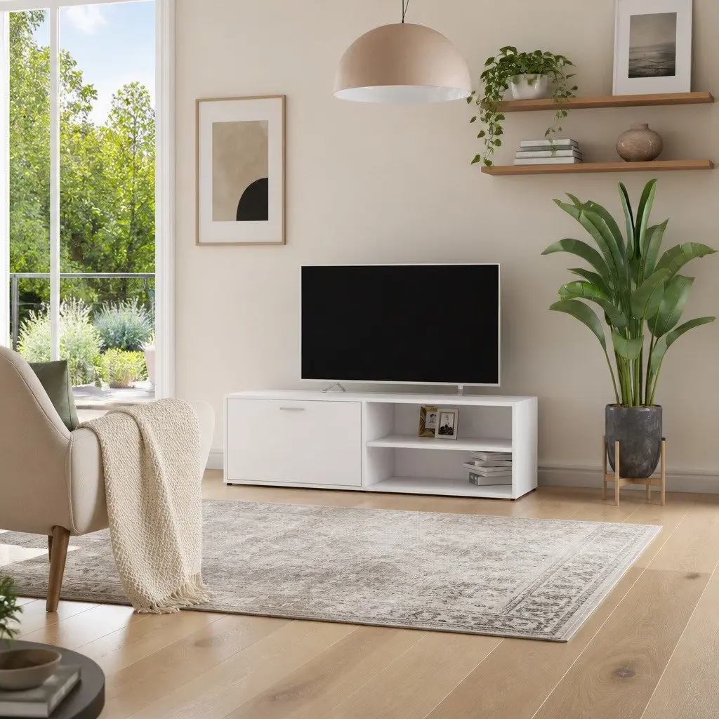TV Cabinet White Engineered Wood Media Storage Unit 120 x 34 x 37 cm