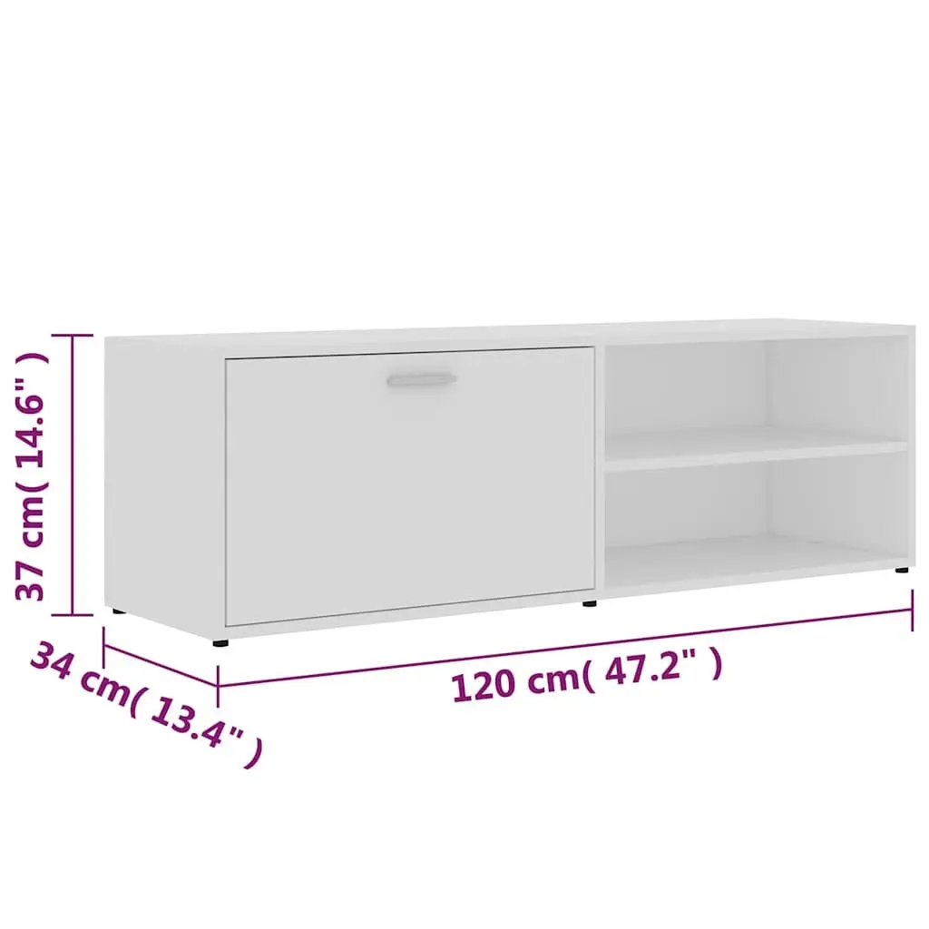 TV Cabinet White Engineered Wood Media Storage Unit 120 x 34 x 37 cm