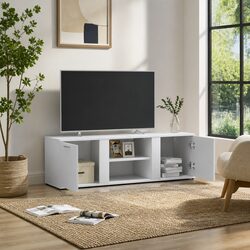 Stylish White TV Cabinet with 2 Doors and Open Compartments