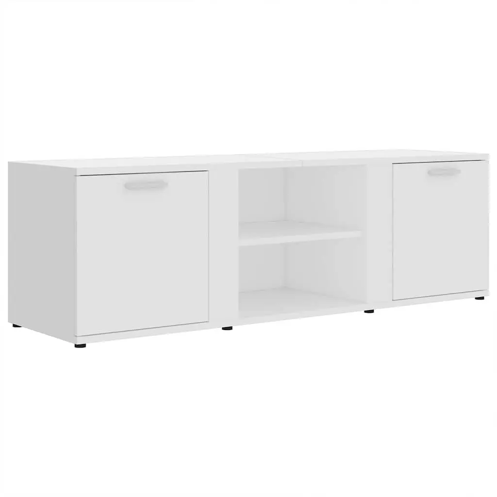 White TV Cabinet with 2 Doors and Open Compartments