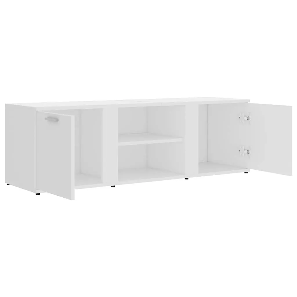 White TV Cabinet with 2 Doors and Open Compartments
