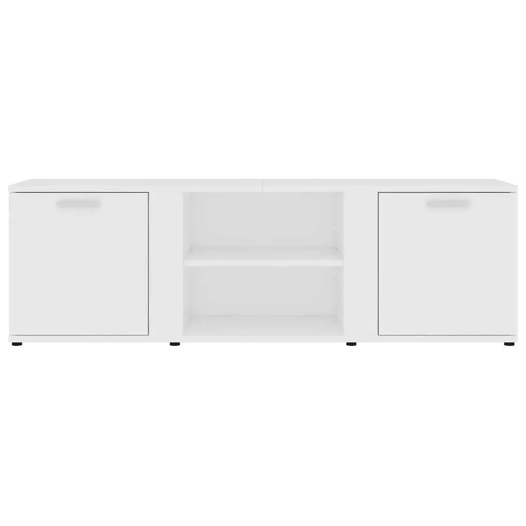 White TV Cabinet with 2 Doors and Open Compartments