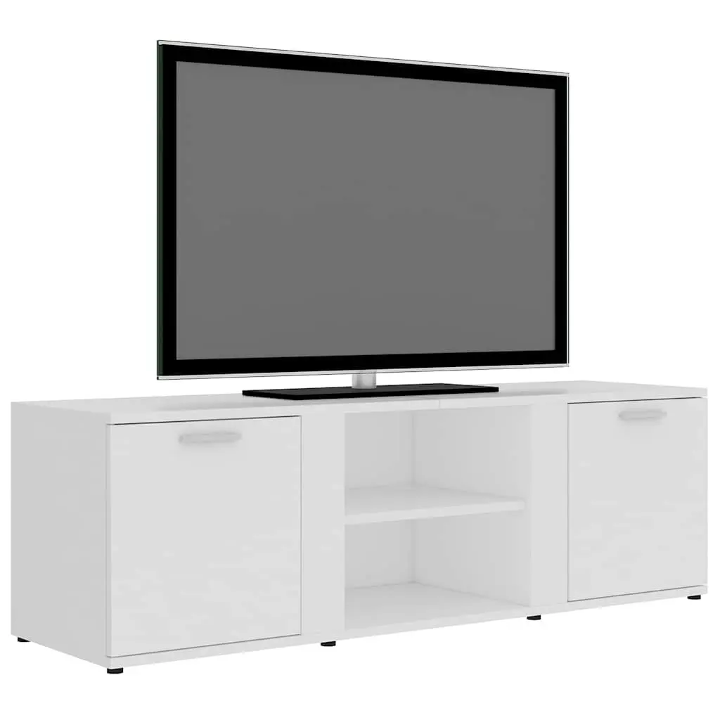 White TV Cabinet with 2 Doors and Open Compartments