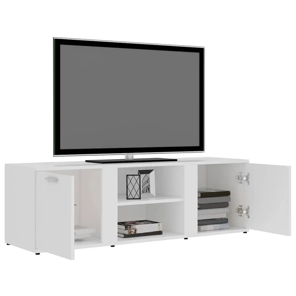White TV Cabinet with 2 Doors and Open Compartments
