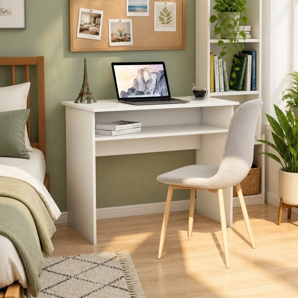 White Desk with Storage Shelf for Work or Study