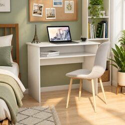 Compact White Desk with Storage Shelf for Work or Study