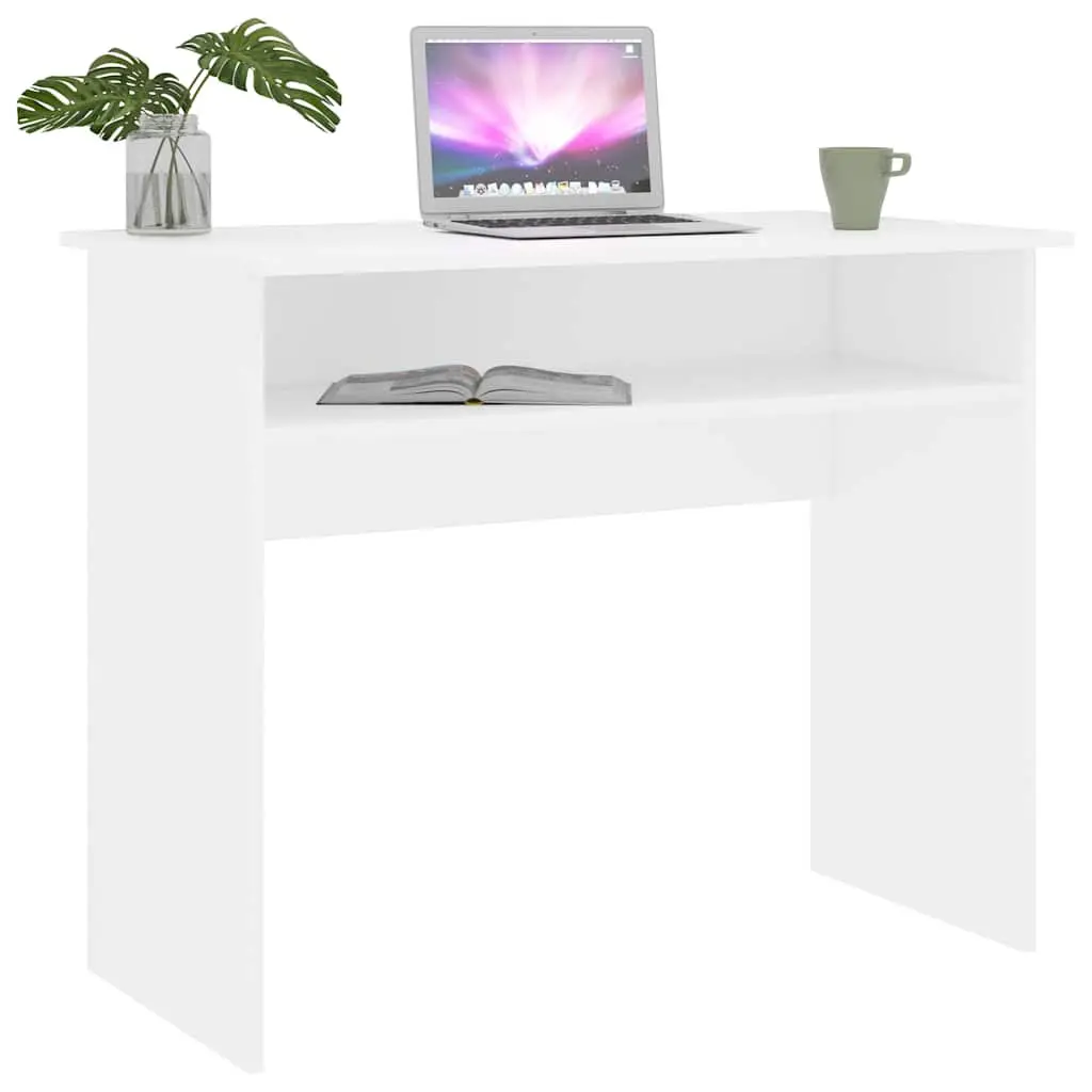 White Desk with Storage Shelf for Work or Study