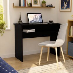 Modern Black Desk with Storage Shelf for Home Office