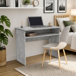 Grey Engineered Wood Computer Desk with Storage Shelf