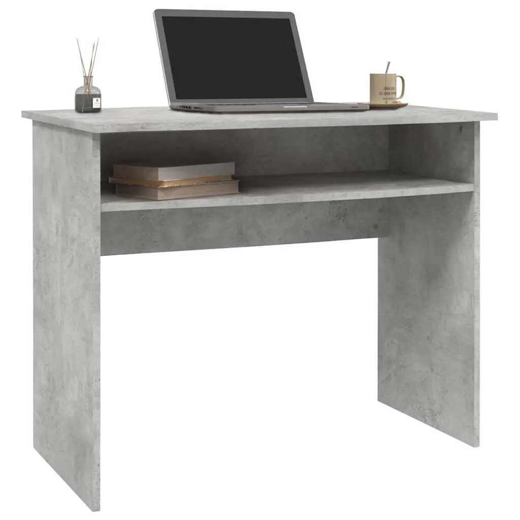 Grey Engineered Wood Computer Desk with Storage Shelf