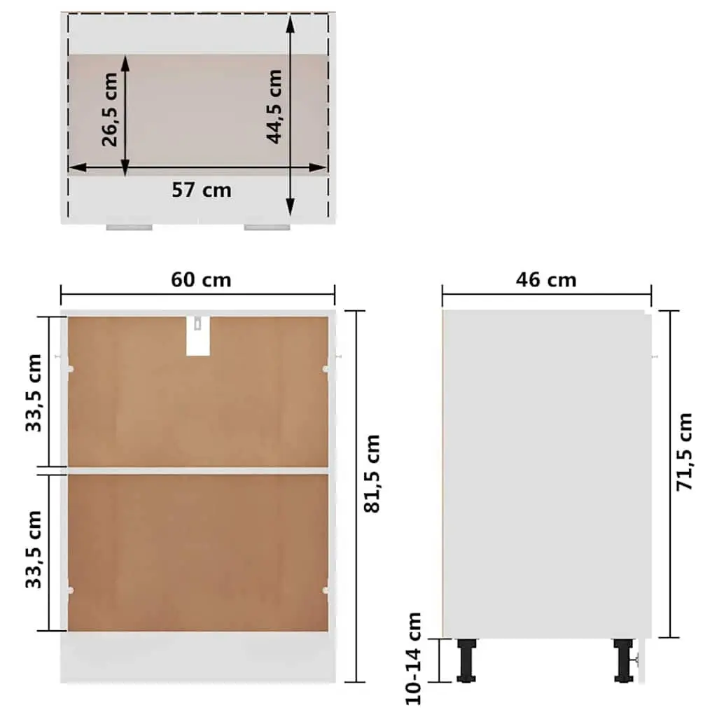 Kitchen Cabinet White Bottom Storage Cupboard 60x46x81.5cm Engineered Wood
