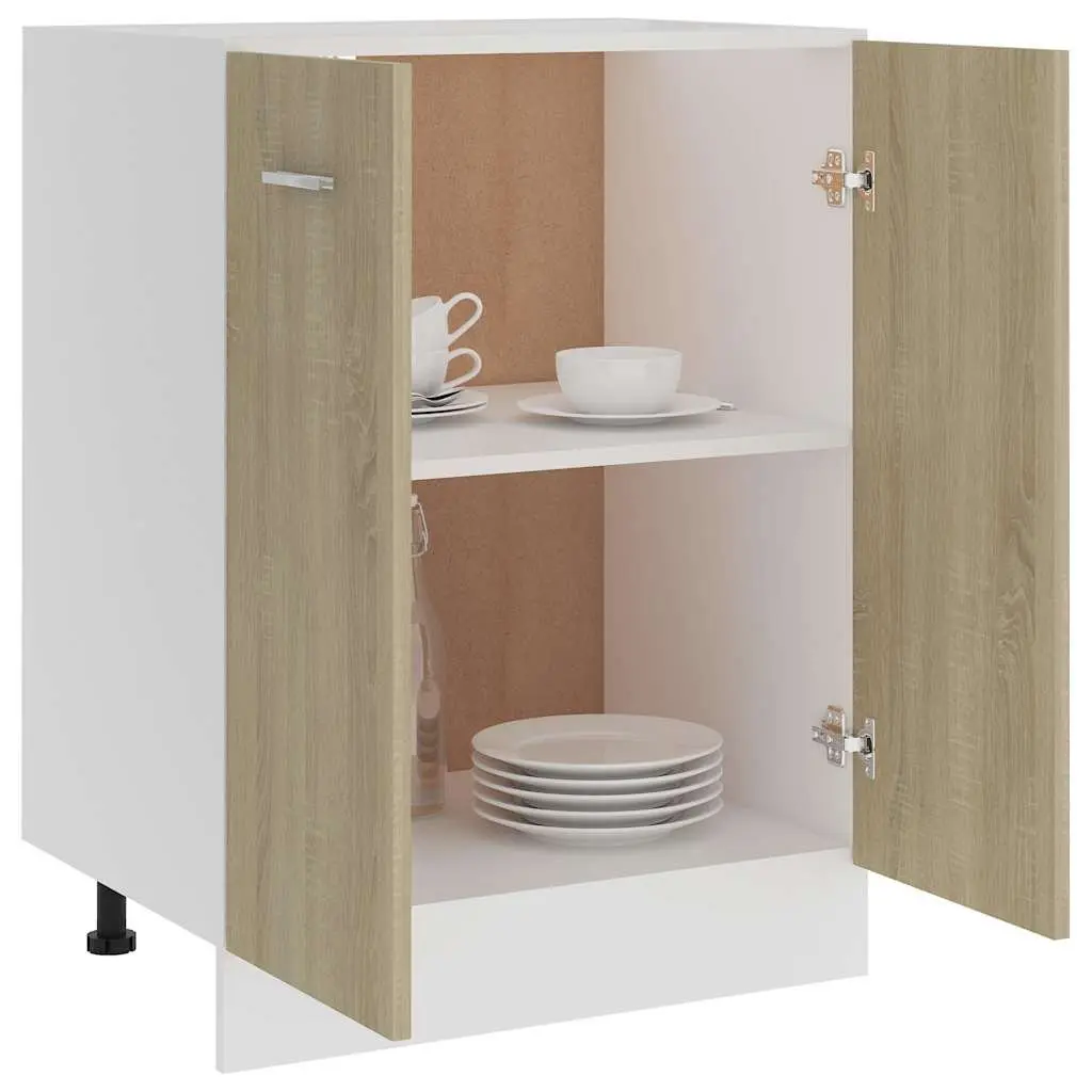 Kitchen Bottom Cabinet Sonoma Oak 60x46x81.5 cm Storage Unit 2 Doors 2 Shelves