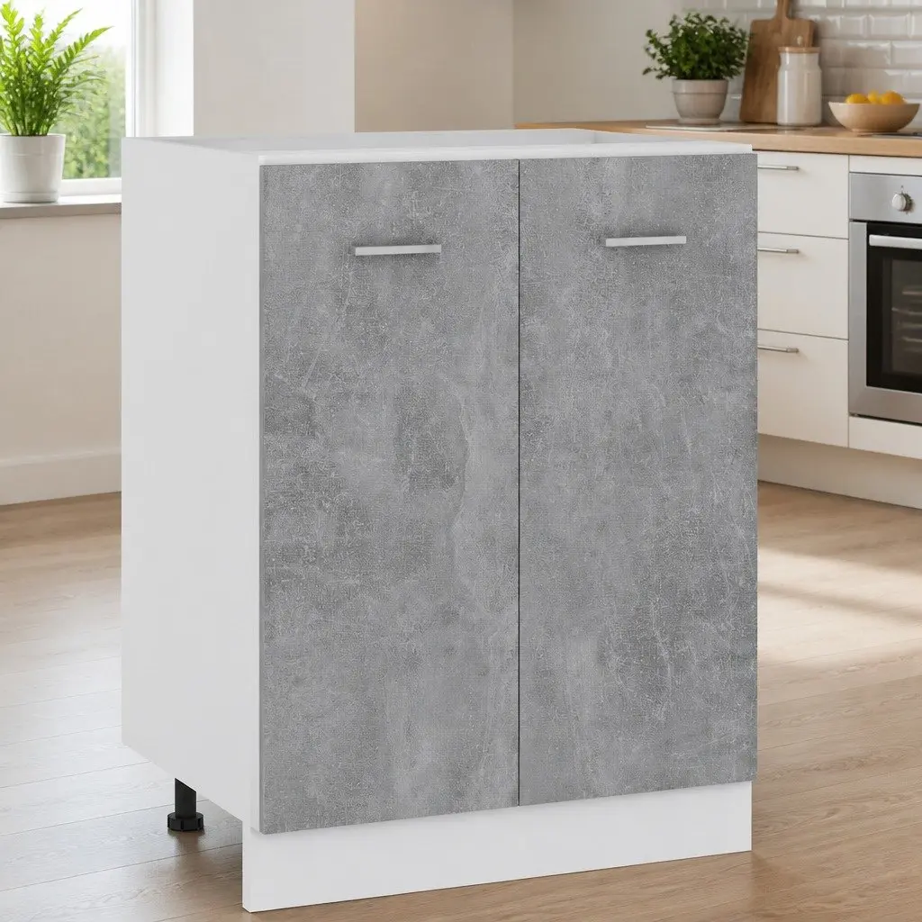 Bottom Kitchen Cabinet Grey Engineered Wood Two Doors Shelves
