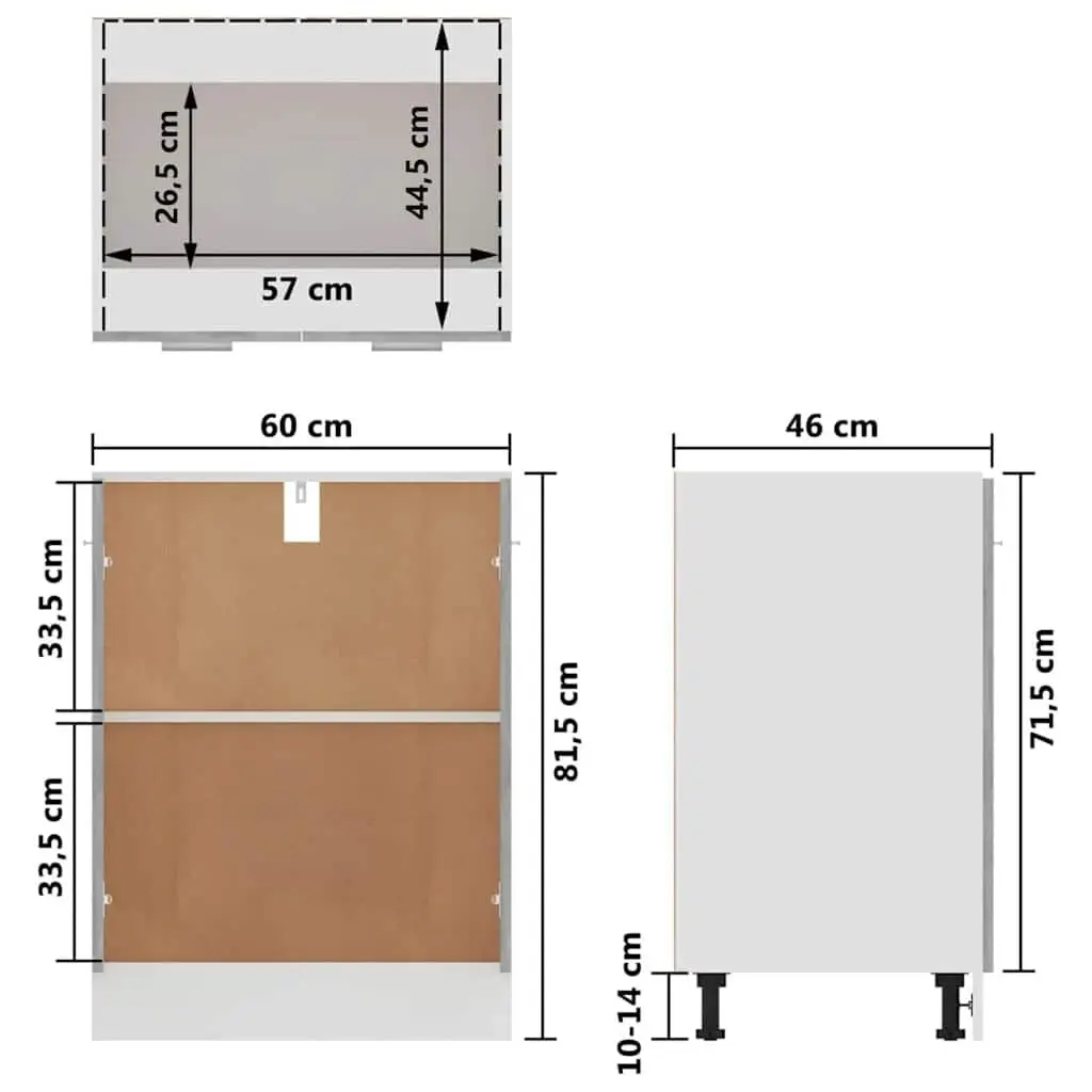 Bottom Kitchen Cabinet Grey Engineered Wood Two Doors Shelves